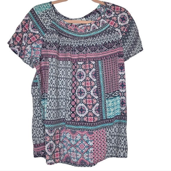 Kim Rogers short-sleeve pink patchwork floral print blouse - Picture 2 of 6